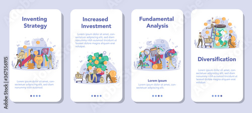 Investor web banner or landing page set. Investing stategy, fundamental