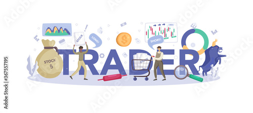 Trader, financial investment typographic header. Stock market profit.