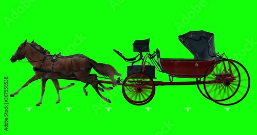 Red horse-drawn carriage. Cyclic animation in two versions: with and without a coachman. Can also use as a silhouette.  Green Screen. photo