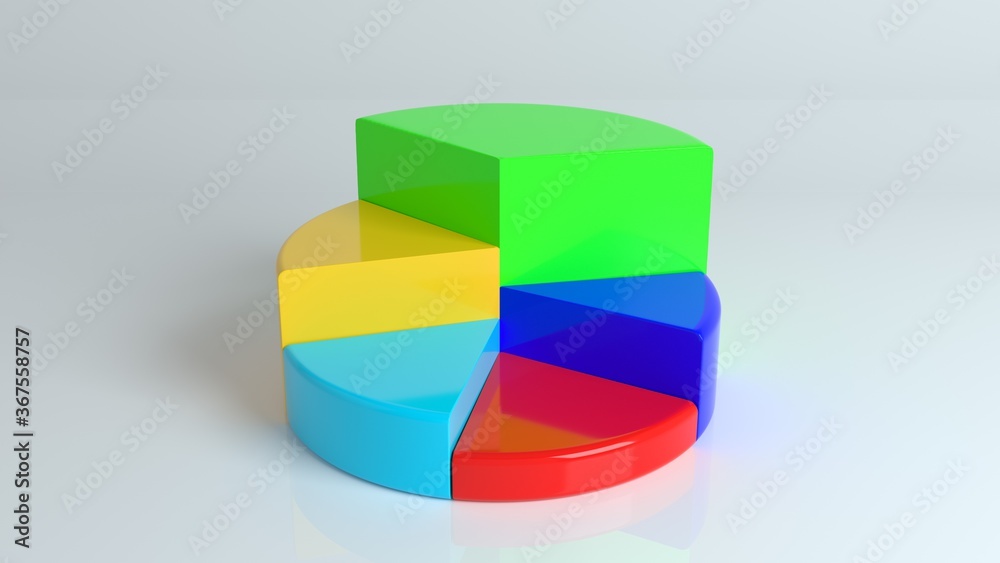 Isometric cycle diagram for infographics. 3D Pie chart with 5 parts and different colors. Business Template concept. White background. For graph, report, presentation, brochure, web design.