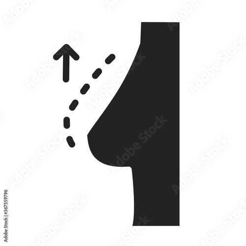 Female breast lifting black glyph icon. Plastic body surgery. Isolated vector element. Outline pictogram for web page, mobile app, promo.
