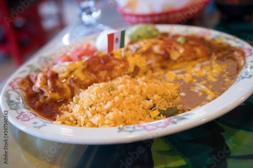 Mexican Burrito with Refried Beans and Rice