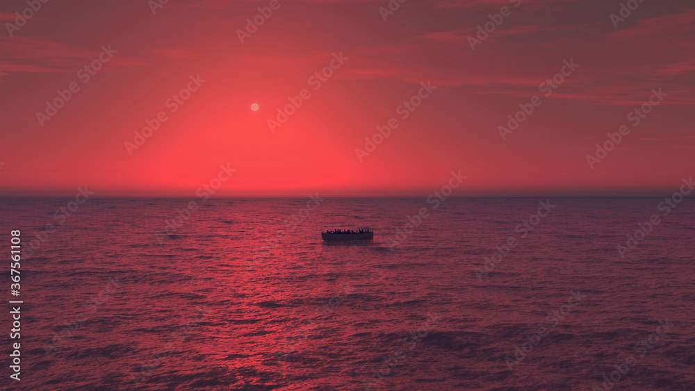 boat at sunset on the sea