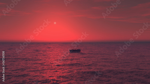 boat at sunset on the sea