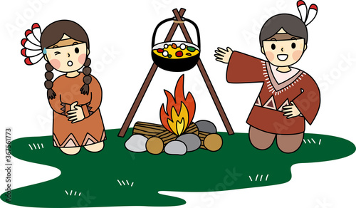 Cartoon of kids cooking over campfire