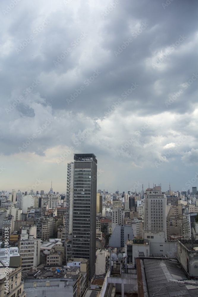 Vertical high angle shot of buildings in a city under the cloudy sky in Brazil