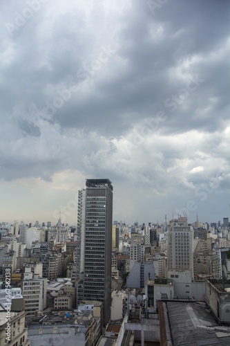 Vertical high angle shot of buildings in a city under the cloudy sky in Brazil