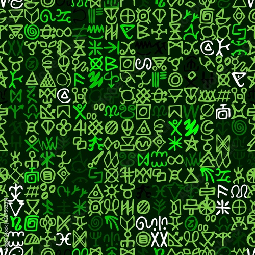 Alternative of digital green matrix and computer code symbols seamless pattern