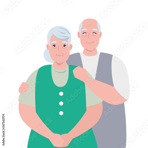 elderly couple smiling, old woman and old man couple in love vector illustration design