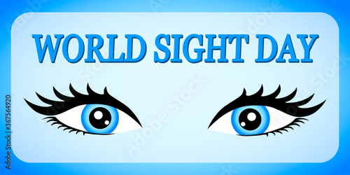 World sight day poster with blue eyes, black eyelashes