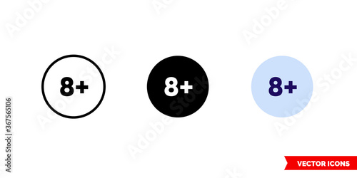 Eight plus icon of 3 types. Isolated vector sign symbol.