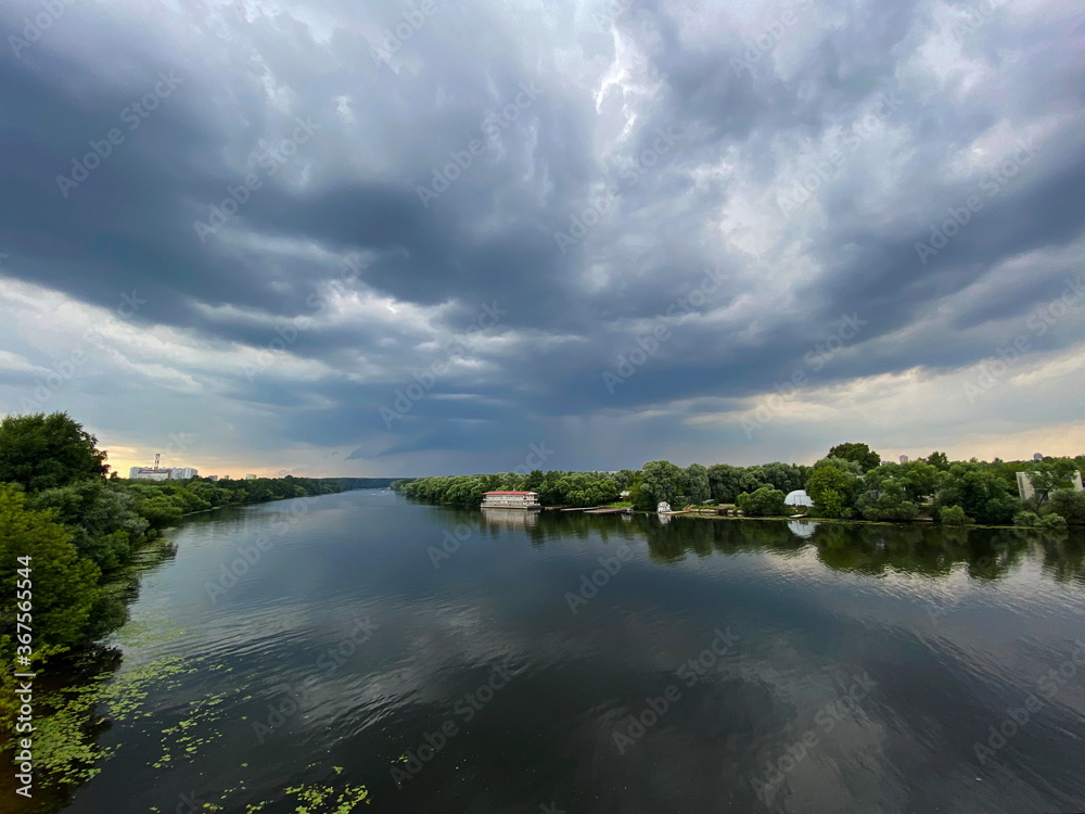 Moscow river before a storm within the city.
