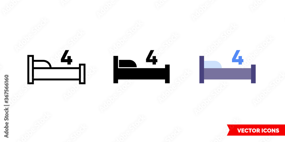 Four beds icon of 3 types. Isolated vector sign symbol.