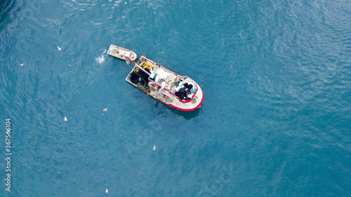 aerial view of the fishing boat at the sea © abu