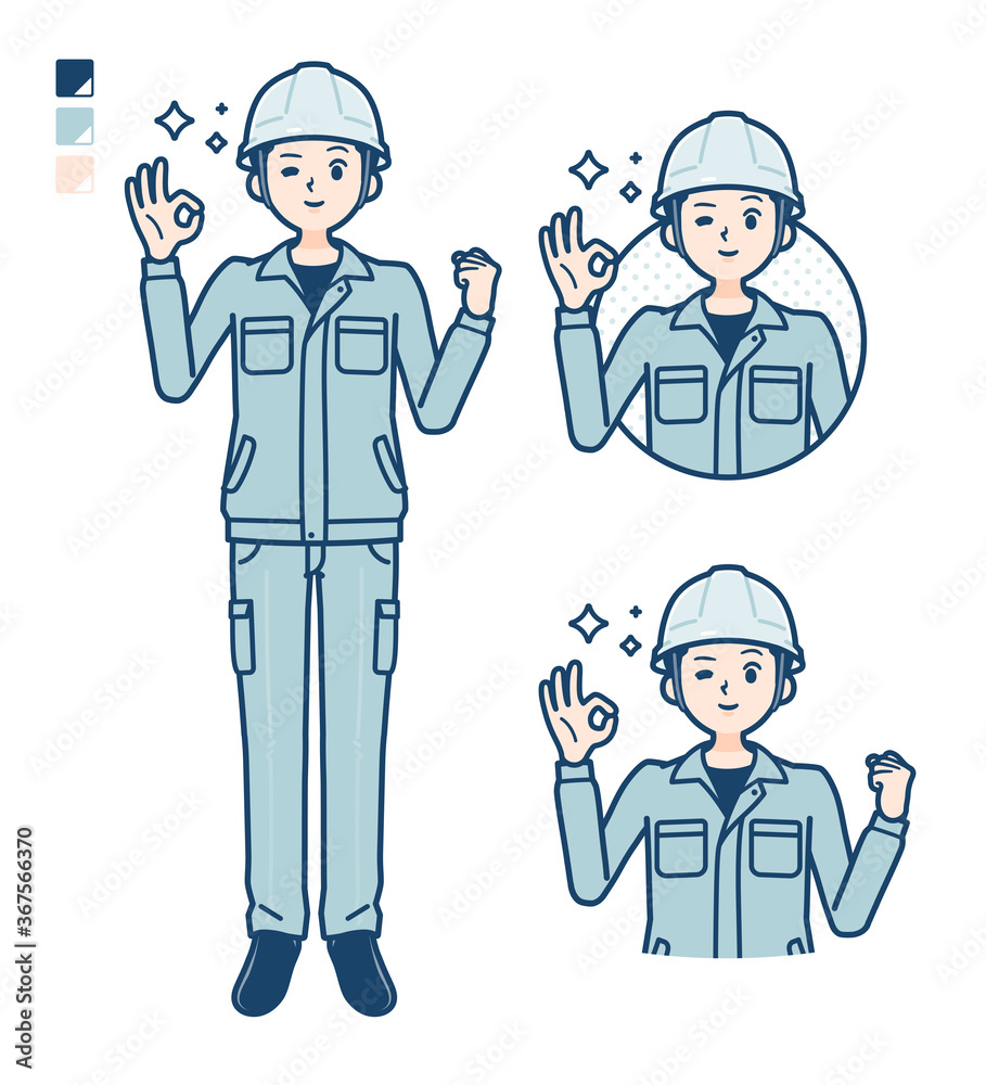 simple work wear Construction site man_OK-sign simple work wear Construction site man_OK-sign