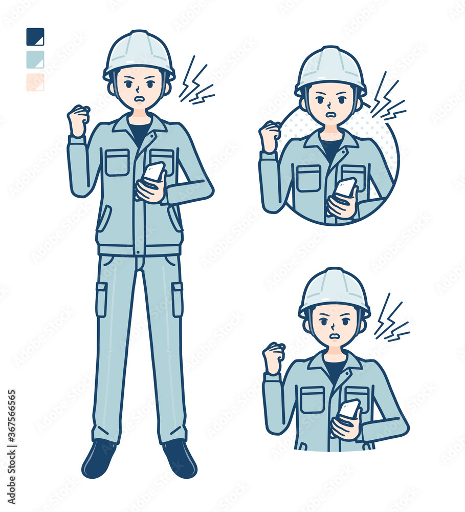 simple work wear Construction site man_smartphone-anger