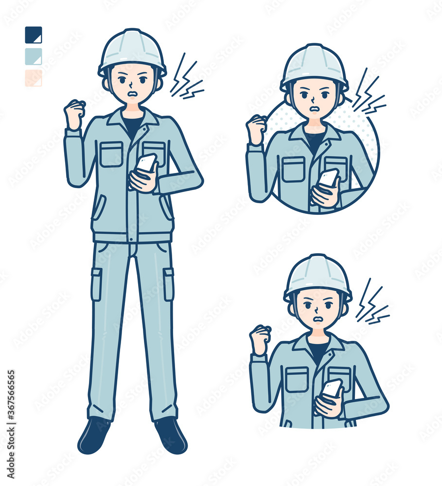 simple work wear Construction site man_smartphone-anger simple work wear Construction site man_smartphone-anger
