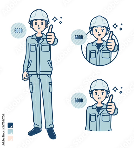 simple work wear Construction site man_Thumbs-up