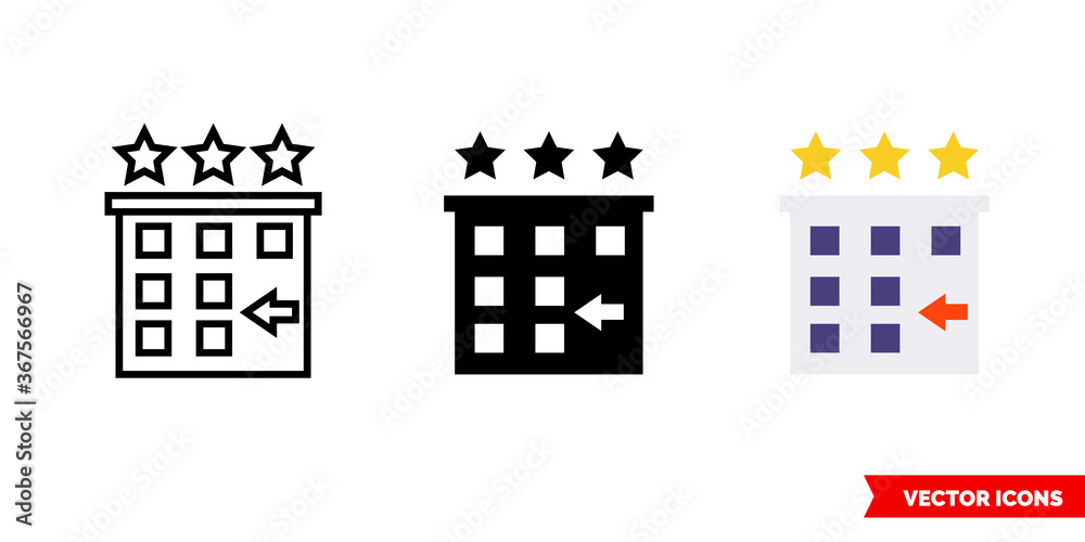 Obraz premium Hotel check in icon of 3 types. Isolated vector sign symbol.