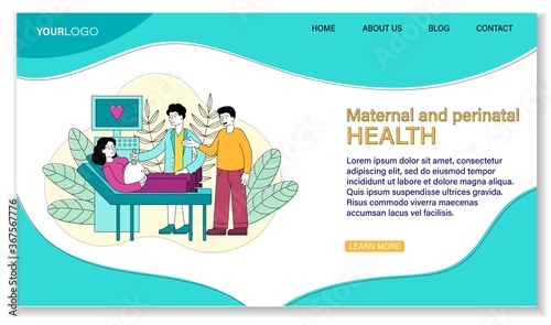 Maternal and Prenatal Health concept showing a young pregnant woman having a ultrasound procedure in a doctors surgery, colored vector illustration with copy space