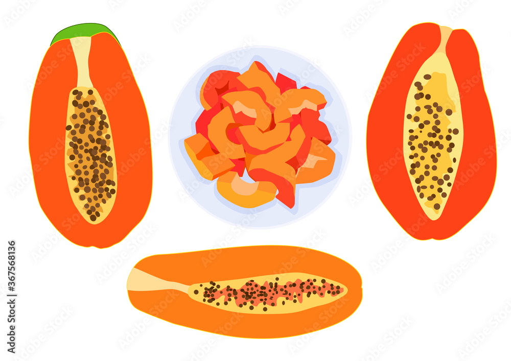 ripe papaya in a plate on white background illustration vector ripe papaya in a plate on white background illustration vector