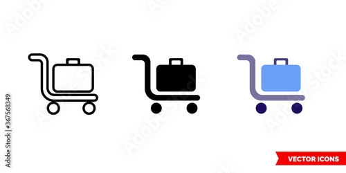 Luggage trolley icon of 3 types. Isolated vector sign symbol.
