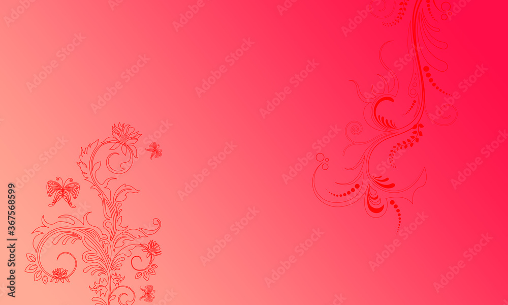 Hintergrund rot pink Ornament floral Mitte hell pastell Ranken Design Layout Vorlage Untergrund leuchten schimmern hell Frühling Sommer Symbol Blumen Flora zeitlos schön elegant Schmetterlinge