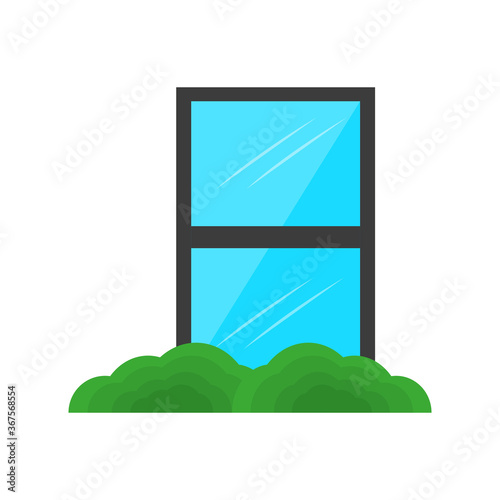 Window icon with shrubbery icon. House icon - Vector