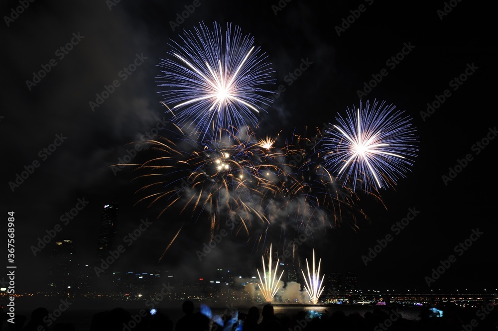 Beautiful scenery of fireworks in the dark night sky at Seoul International Fireworks Festival Beautiful scenery of fireworks in the dark night sky at Seoul International Fireworks Festival