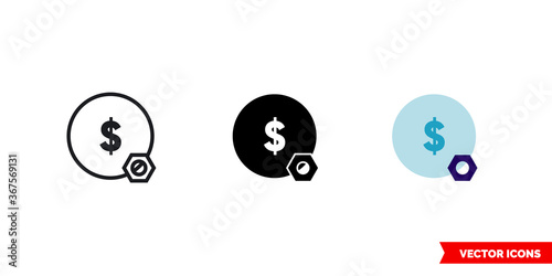 Money bag icon of 3 types. Isolated vector sign symbol.