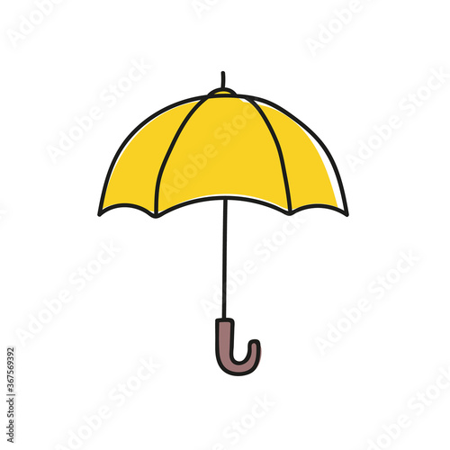 Vector yellow umbrella icon. Rain protection symbol on a white background. Doodle style.