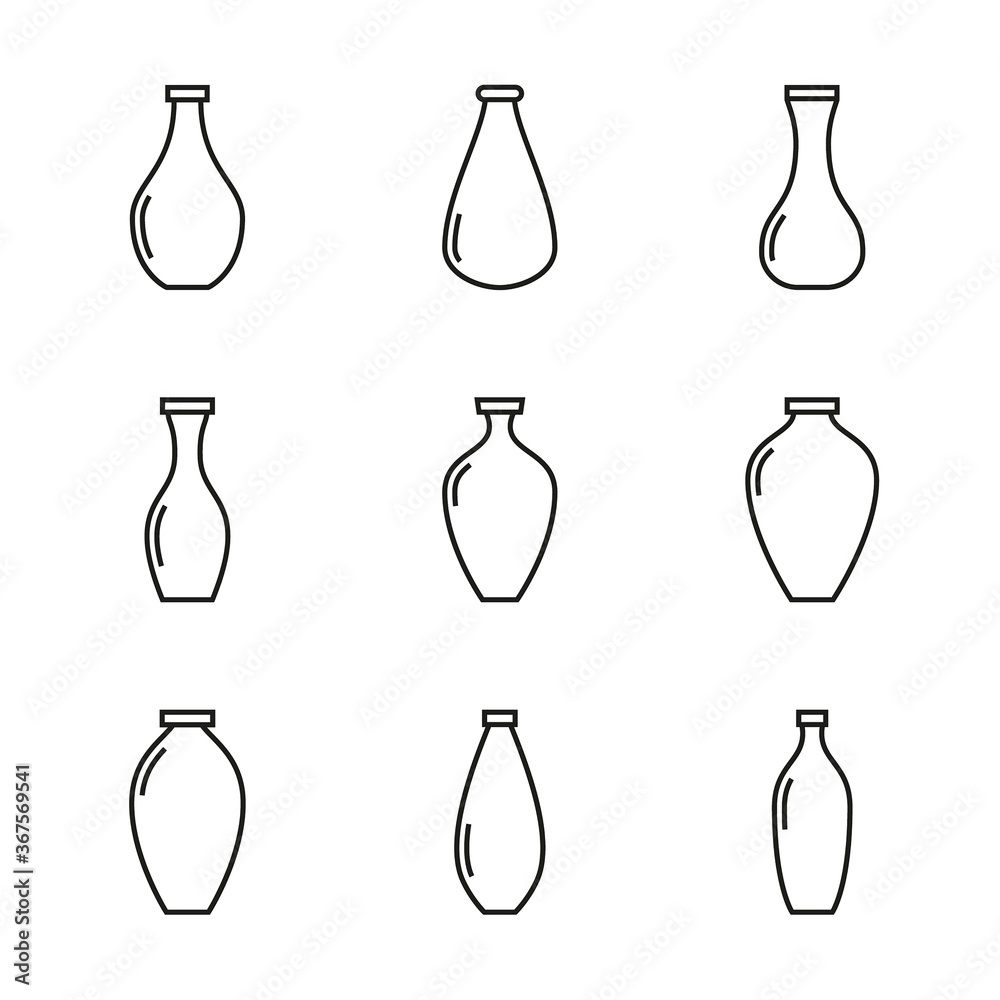 Vector set of vases, jugs icons. Thin line style. Vector set of vases, jugs icons. Thin line style.