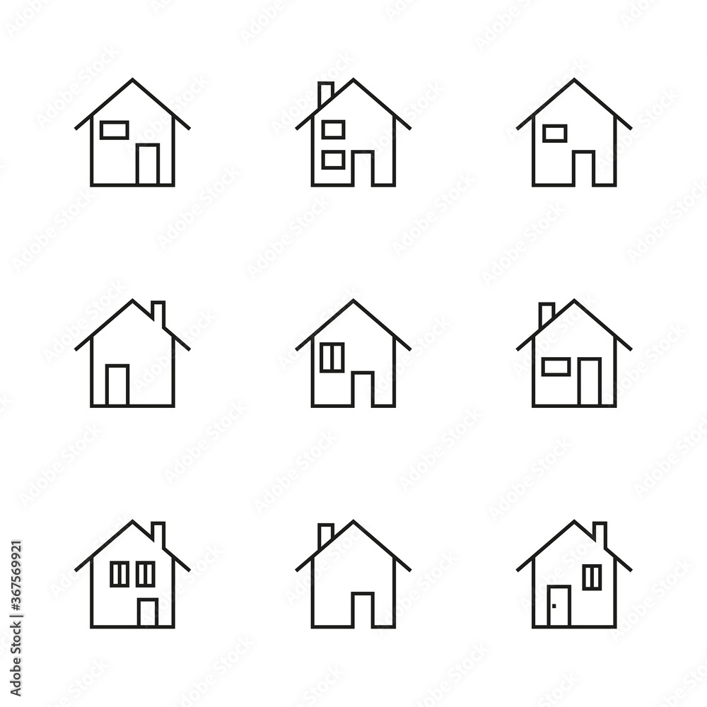 Thin line modern house icon collection. Set of vector home symbol isolated on white background.