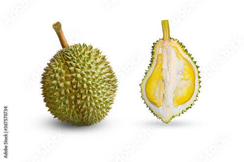 Monthong Durian, Durain is a king fruit on white background.