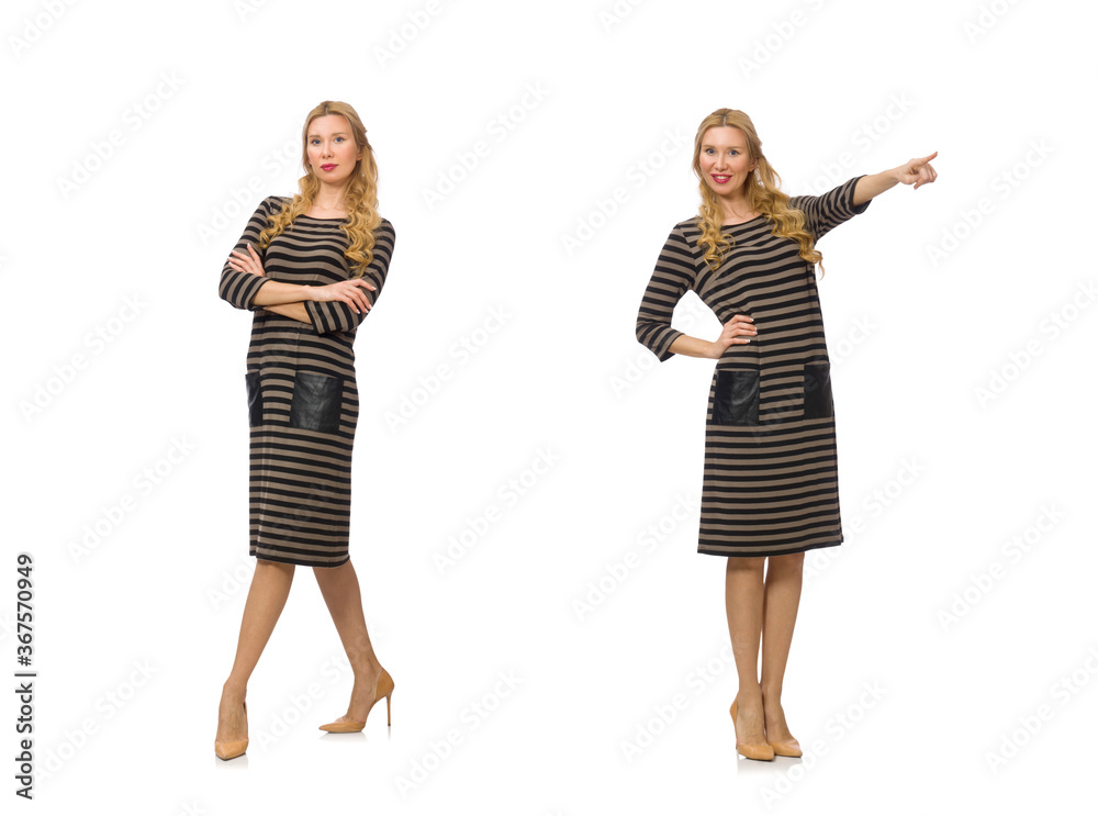Pretty woman in brown dress isolated on white Pretty woman in brown dress isolated on white