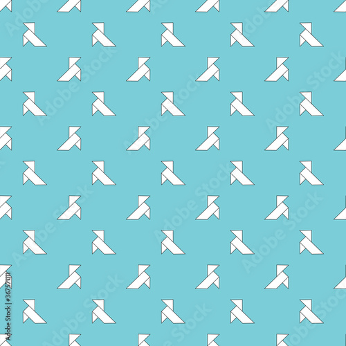 seamless pattern with random paper cranes on blue
