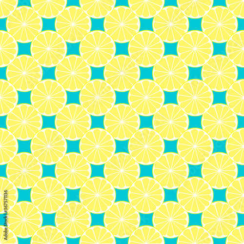seamless pattern with lemon slices on blue background