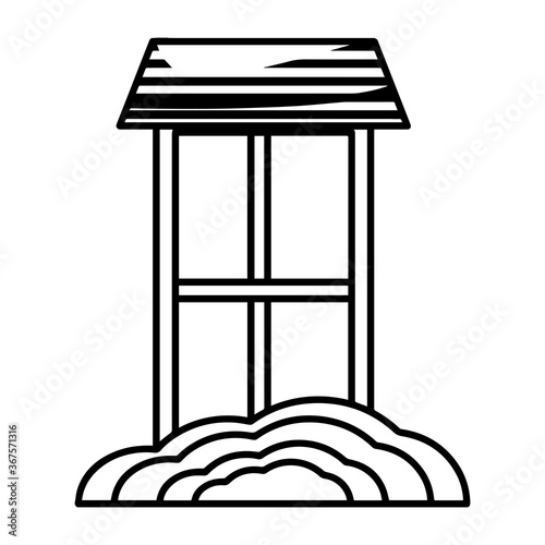 Window icon with shrubbery icon. House icon - Vector