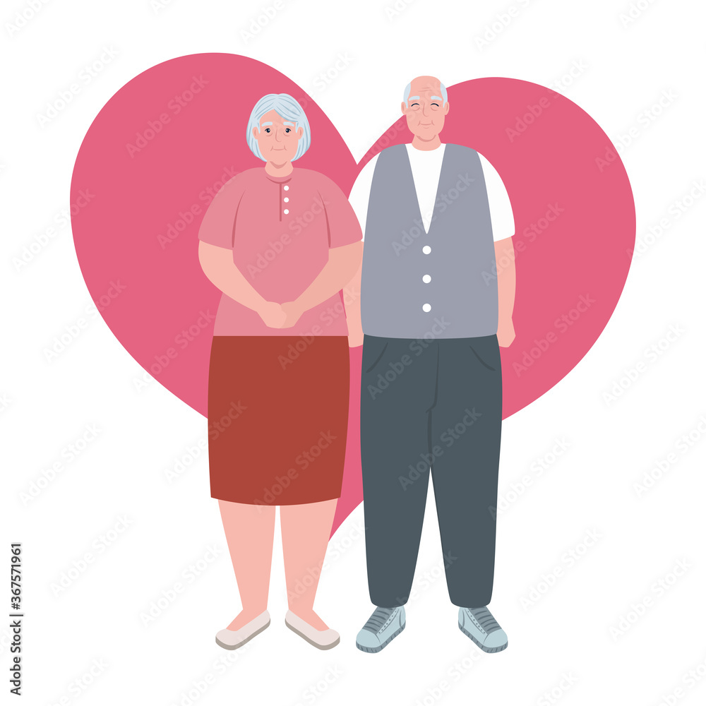 elderly couple standing , old woman and old man standing with heart background vector illustration design elderly couple standing , old woman and old man standing with heart background vector illustration design