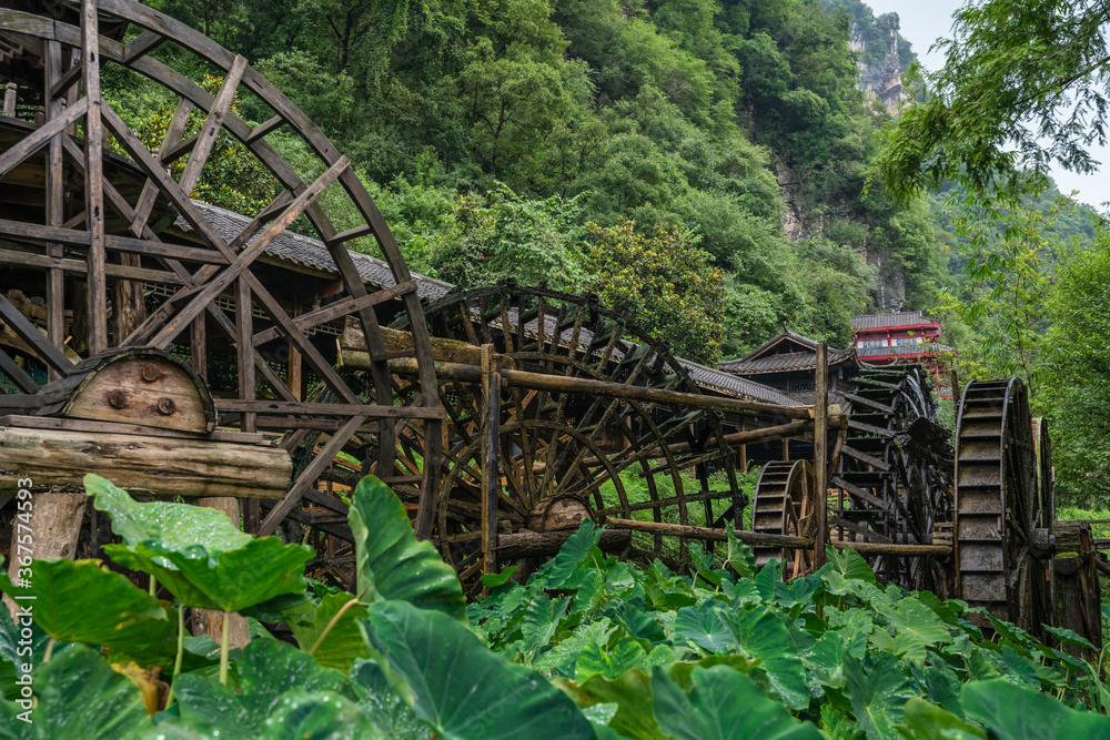 Old mill wooden water wheels in China