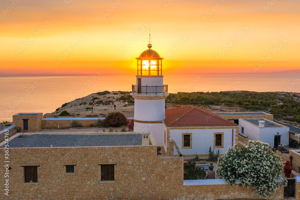 The lighthouse on Gavdos island at sunset, Crete, Greece.