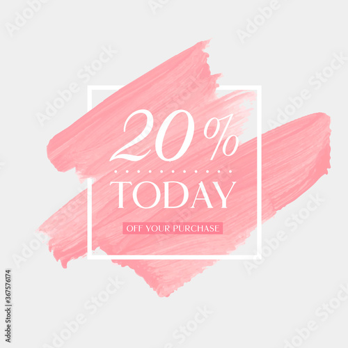 Today Sale 20% off sign over art brush acrylic stroke paint abstract texture background poster vector illustration. Perfect watercolor design for a shop and sale banners.