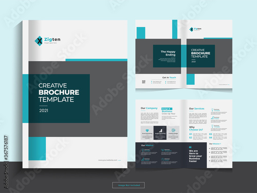 Clean corporate bi fold business brochure design template in A4 format.