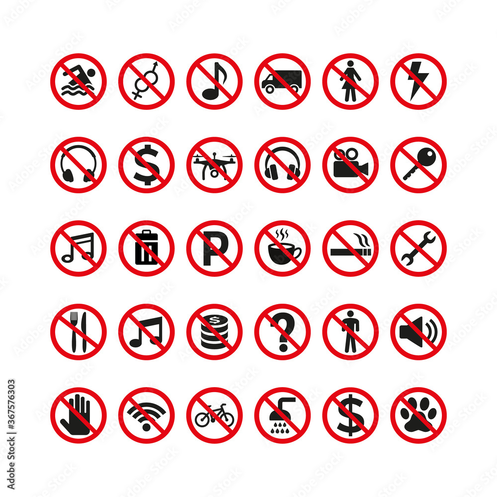 Prohibition signs set safety on white background. Prohibition signs set safety on white background.
