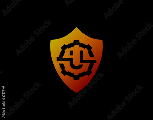 Abstract U Letter Logo With Gear Shape and Modern Shield Design. Security Icon Design Template.
