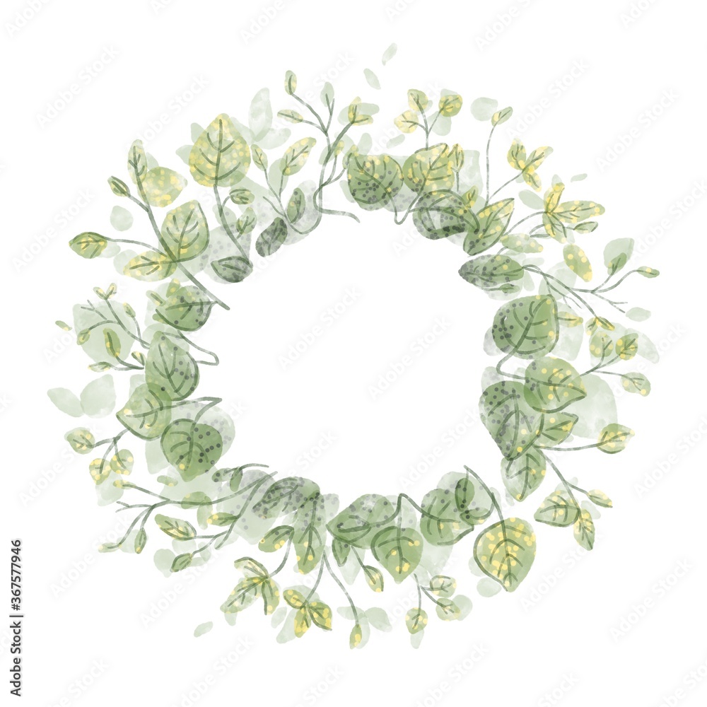 Green Aquarel leaf frame for decoration celebration on white background