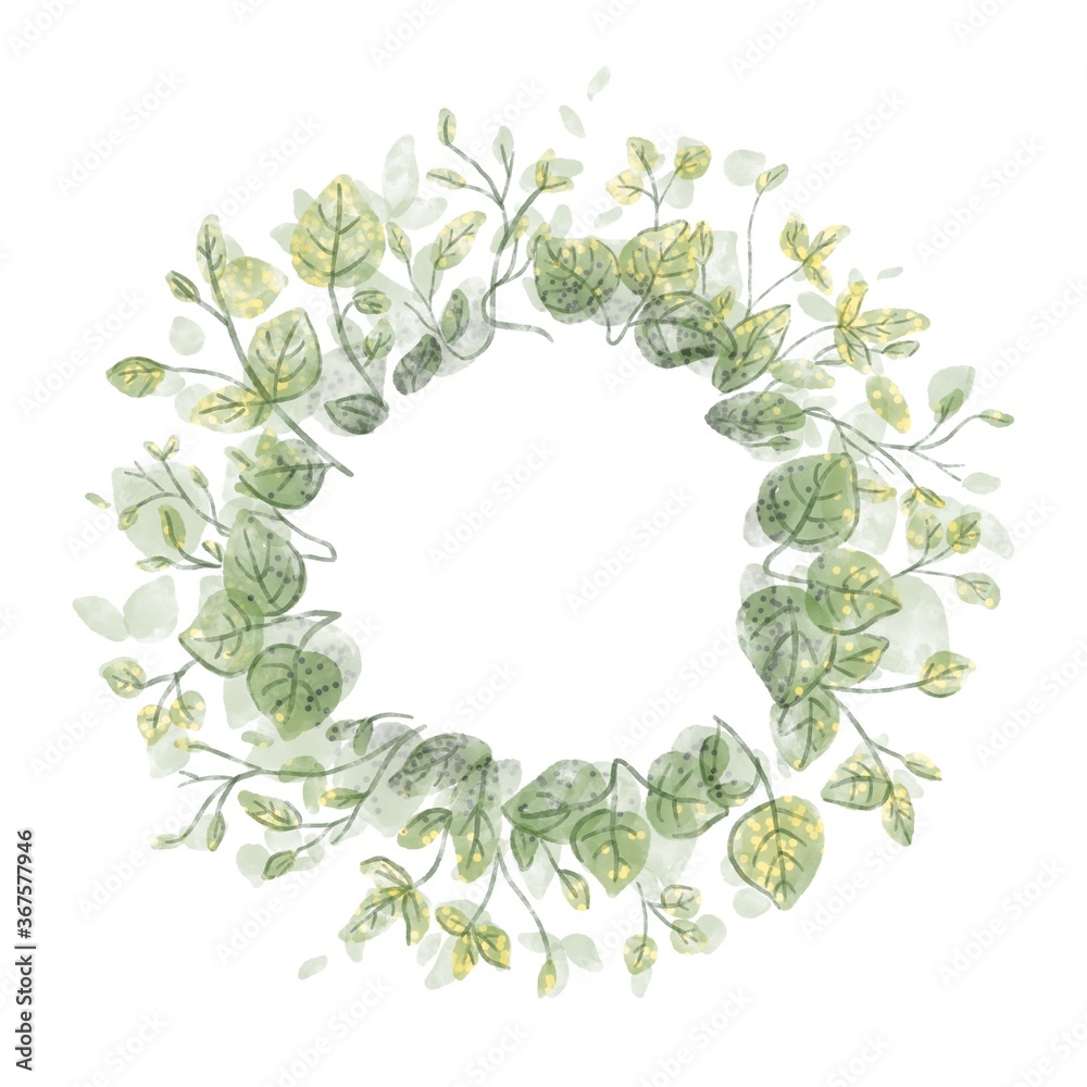 Green Aquarel leaf frame for decoration celebration on white background Green Aquarel leaf frame for decoration celebration on white background