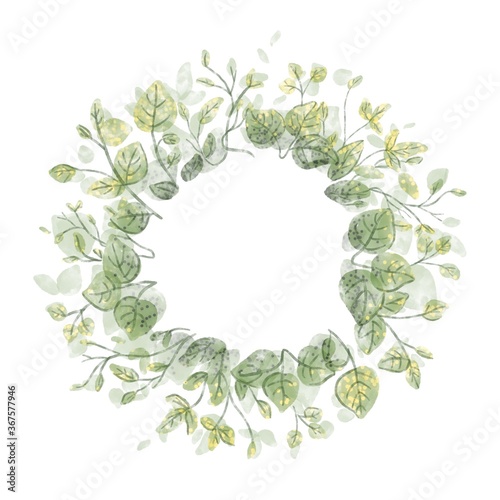 Green Aquarel leaf frame for decoration celebration on white background