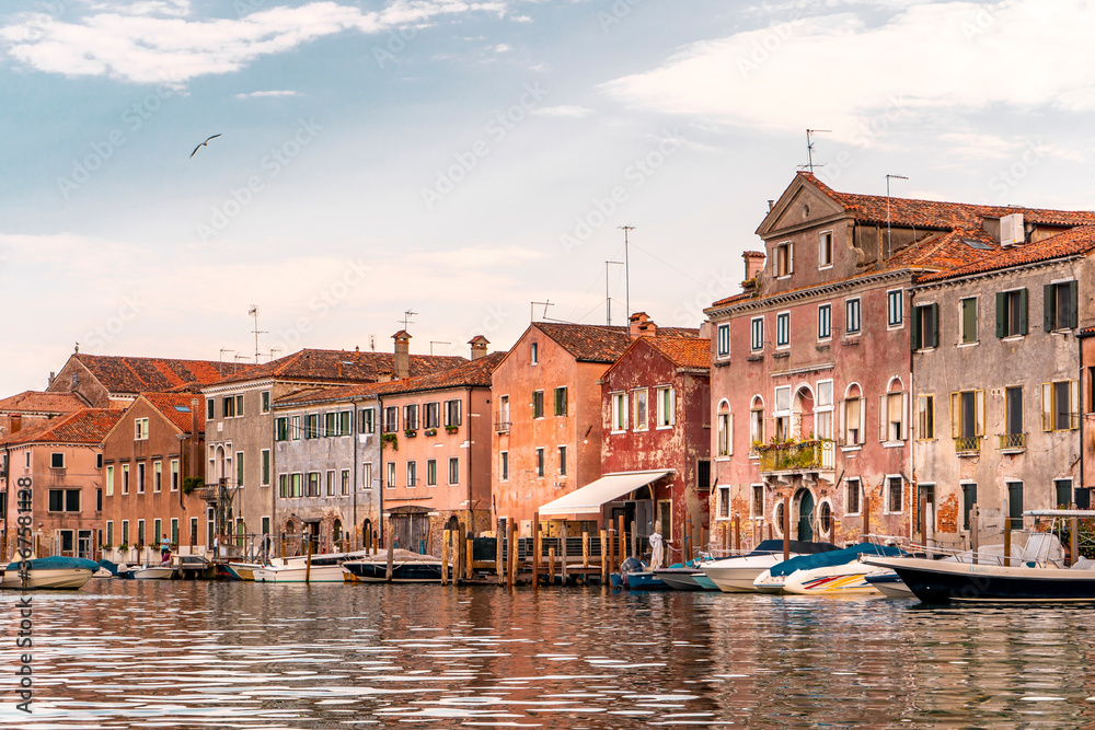 The beautiful city of Venice in Italy seen from the boat.