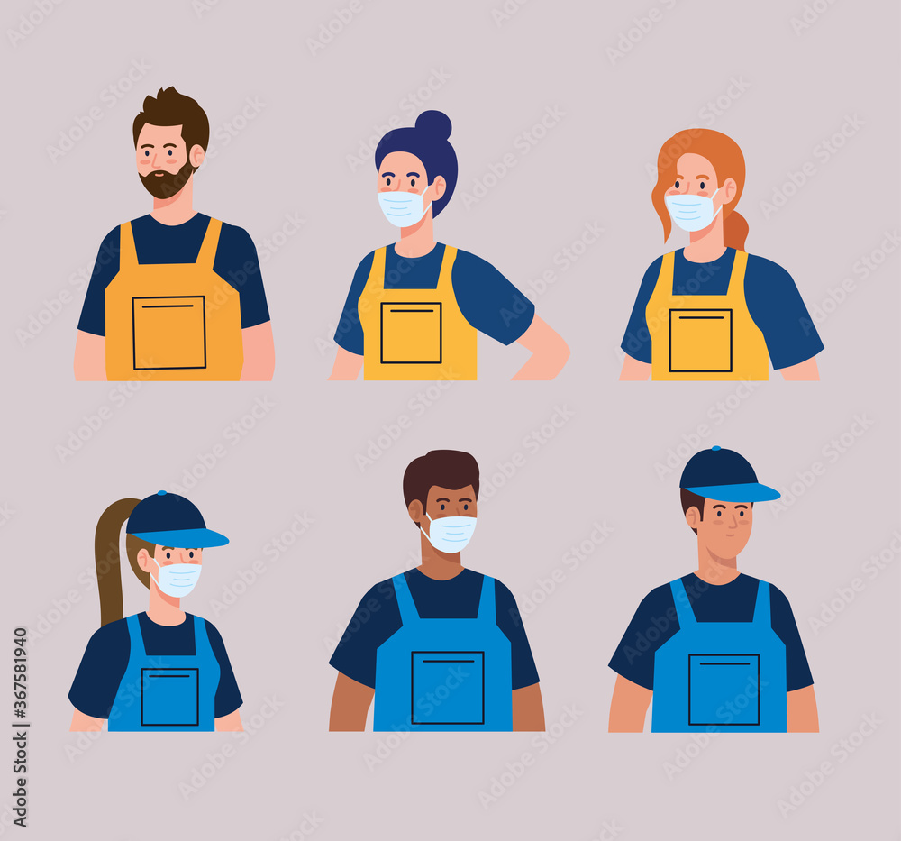 group workers of cleaning service wearing medical mask vector illustration design group workers of cleaning service wearing medical mask vector illustration design